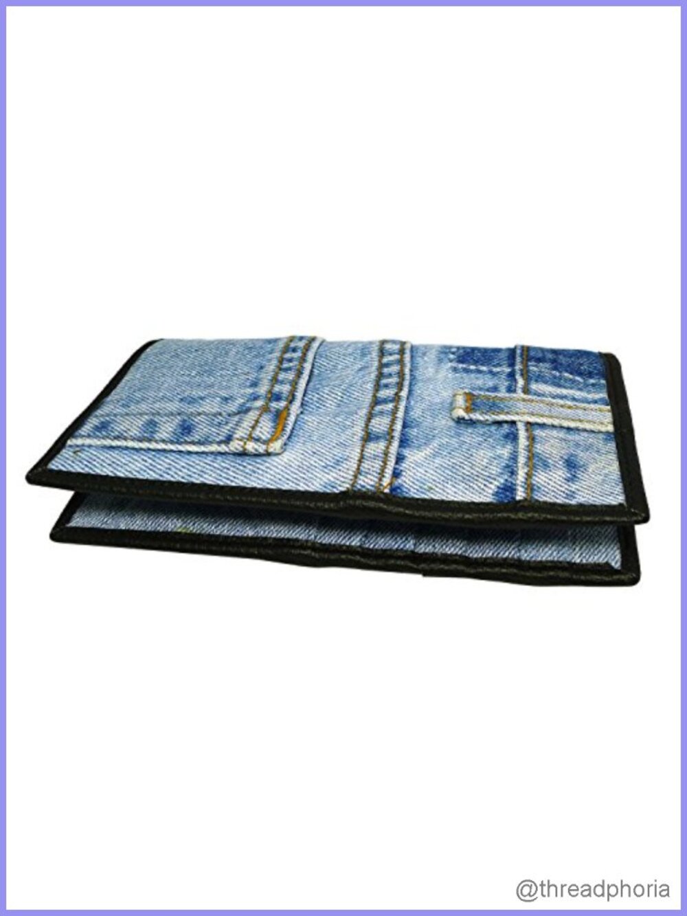 Upcycled Denim Bi-Fold Flat Wallet ID Window Wristlet Purse Unisex